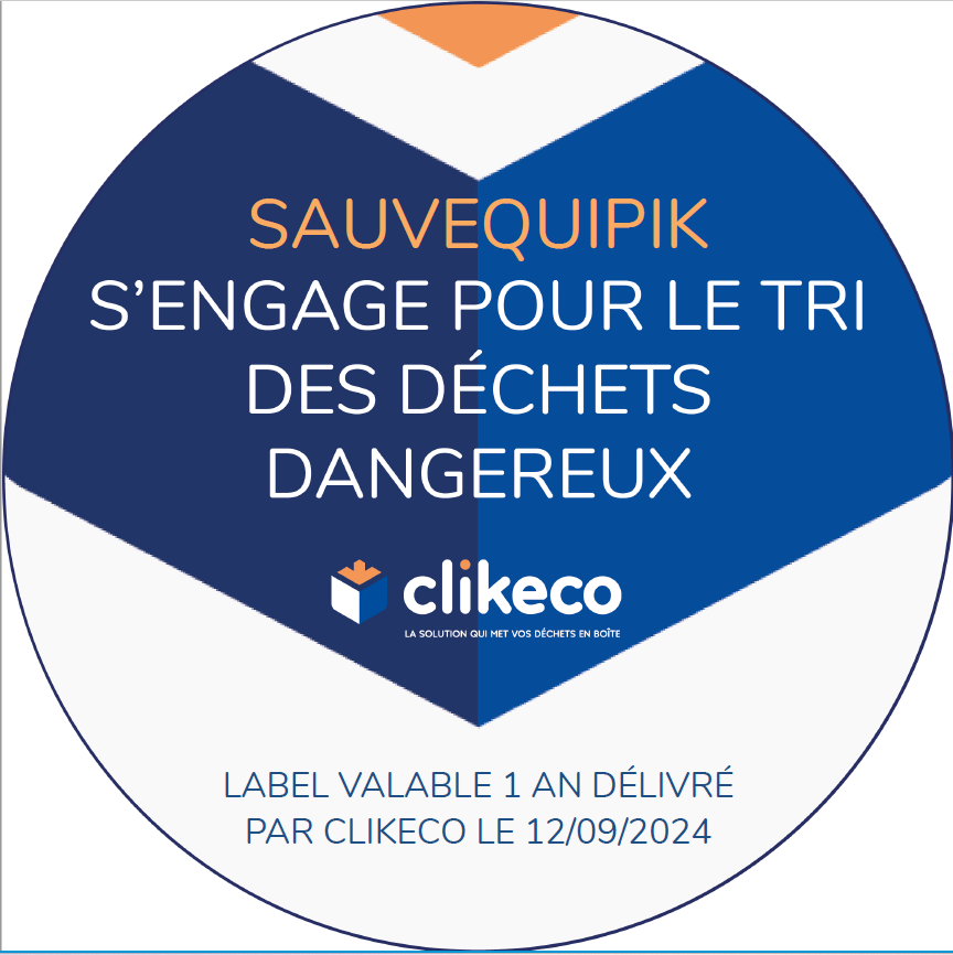 Image du label Clikeco, représentant l'engagement de Sauvequipik dans le tri des déchets dangereux, soulignant leur responsabilité environnementale et leur contribution à une gestion durable des nuisibles à Chelles.